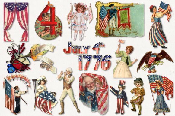 Download July 4 Independence Day Vintage Clipart - Premium Bundle