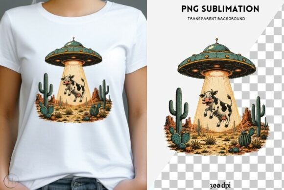 Download Retro UFO Cow Abduction PNG | Alien - Retro Collection