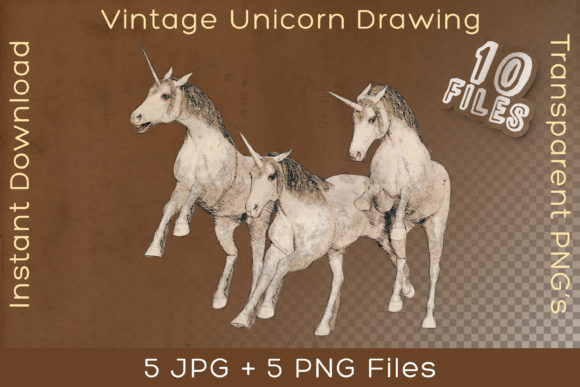 Download White Unicorn Horses Vintage Art Drawing - Premium Resources