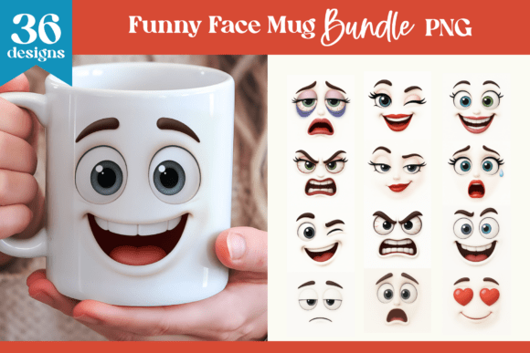 Download Funny Face Mug Wraps Bundle PNG - Mug Collection