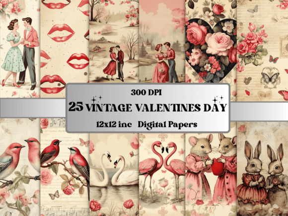 Download Retro Valentine's Day Digital Paper - Retro Collection