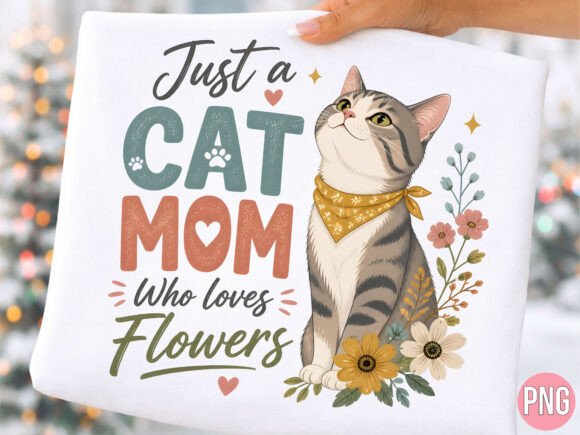 Download Cute Floral Cat Mom Retro PNG Shirt - Retro Collection