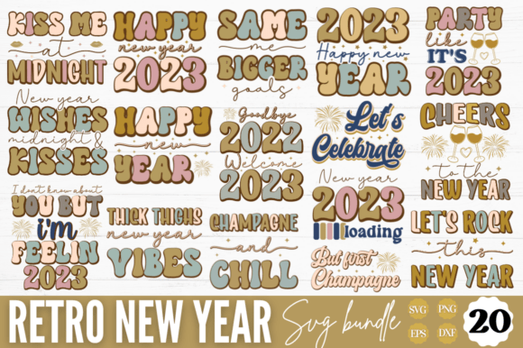 Download Retro Happy New Year SVG Bundle - Retro Collection