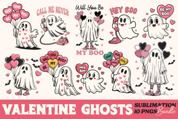 Download Retro Valentine's Day Ghosts Bundle PNG - Retro Collection