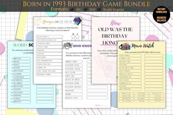 Download Born in 1993 Birthday Games Printable - 1993 Collection