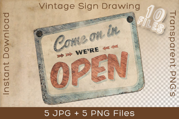 Download Store Open Sign Vintage Art Drawing - Premium Resources