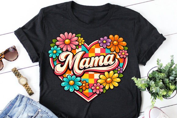 Download Retro Mama Checkered Heart Floral Png - Retro Collection